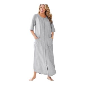 Dreams Co. Womens Gray French Terry Full Zip Short Sleeve Robe 4x Petite